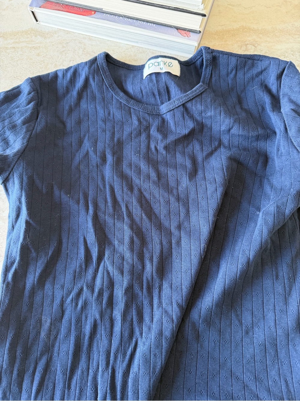 Parke Navy Ribbed Short-Sleeve Top